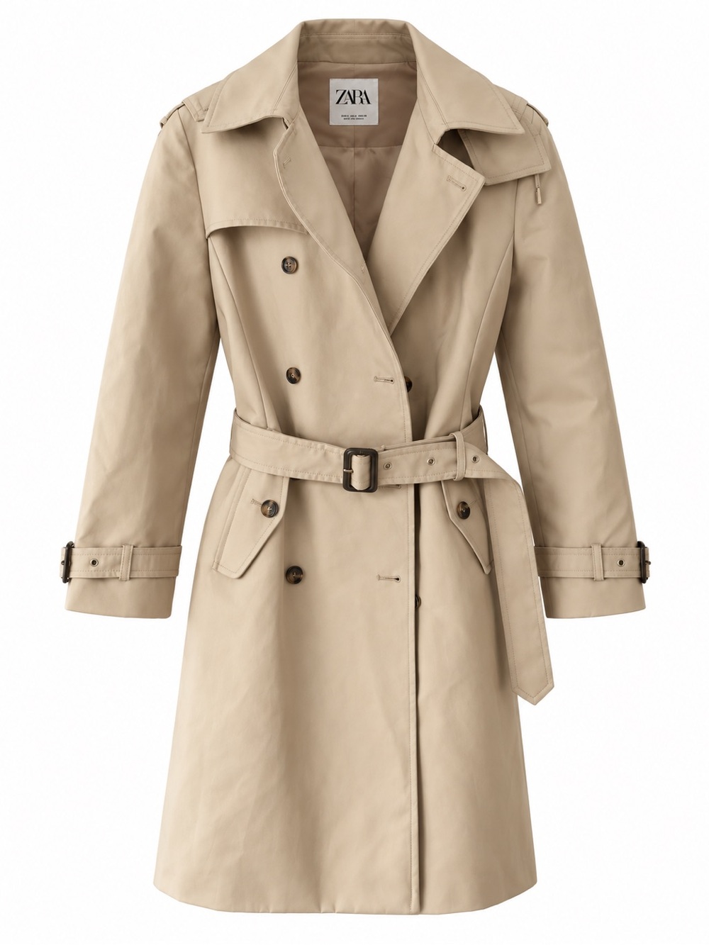 ZARA Beige Double-Breasted Trench Coat with Belt